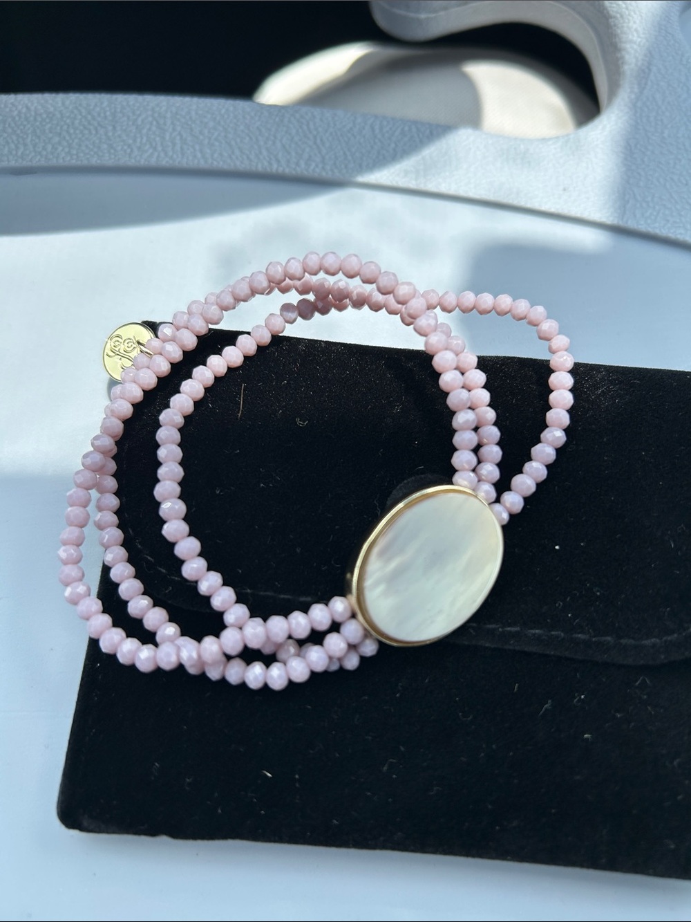 Delicate Pink Beaded Bracelet with Mother-of-Pearl Accent